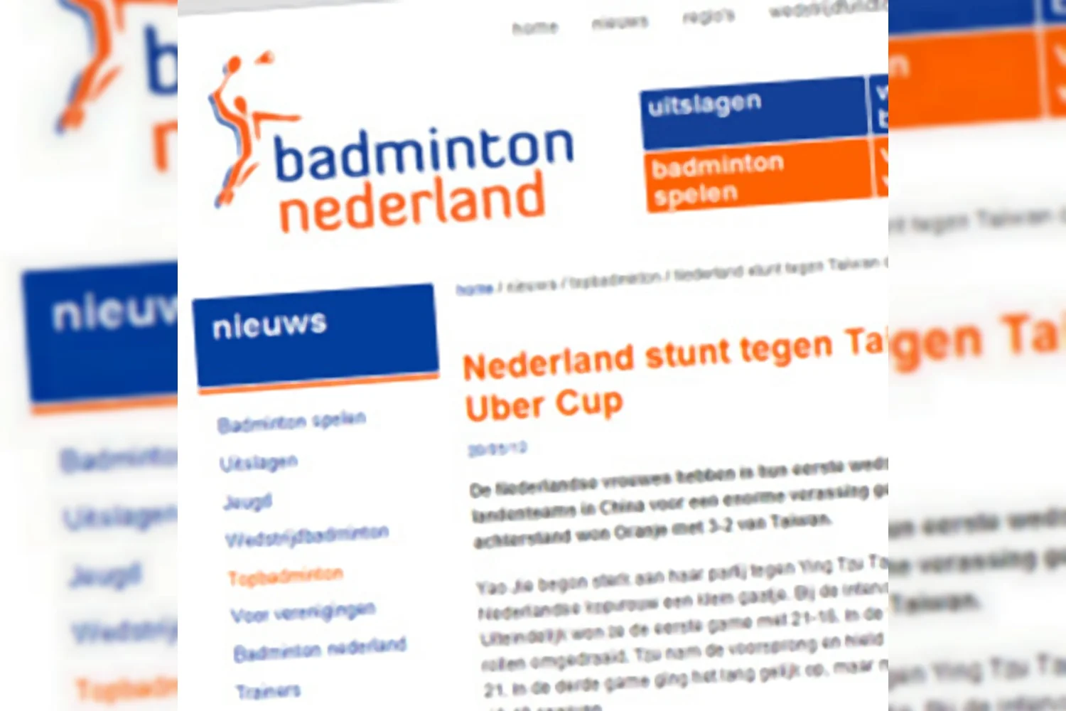 BNL: 'Nederland stunt tegen Taiwan op Uber Cup'