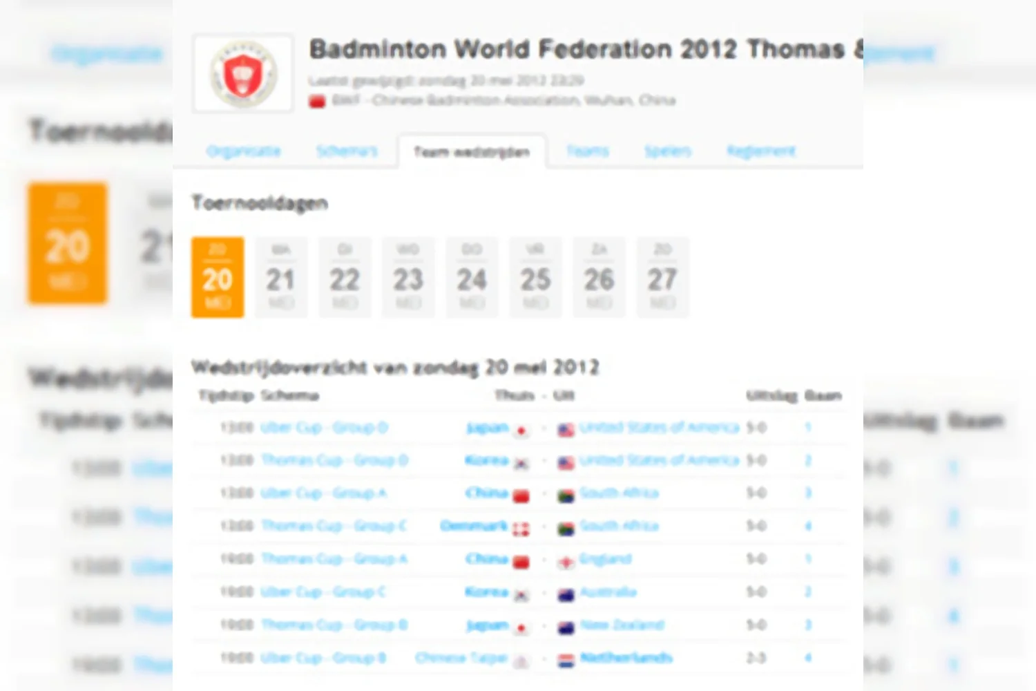 Overzicht WK landenteams: Dag 1