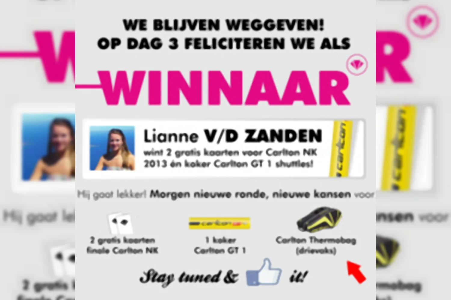 Lianne van der Zanden kroont zich tot derde dagwinnaar van de Carlton NK 2013-actie!