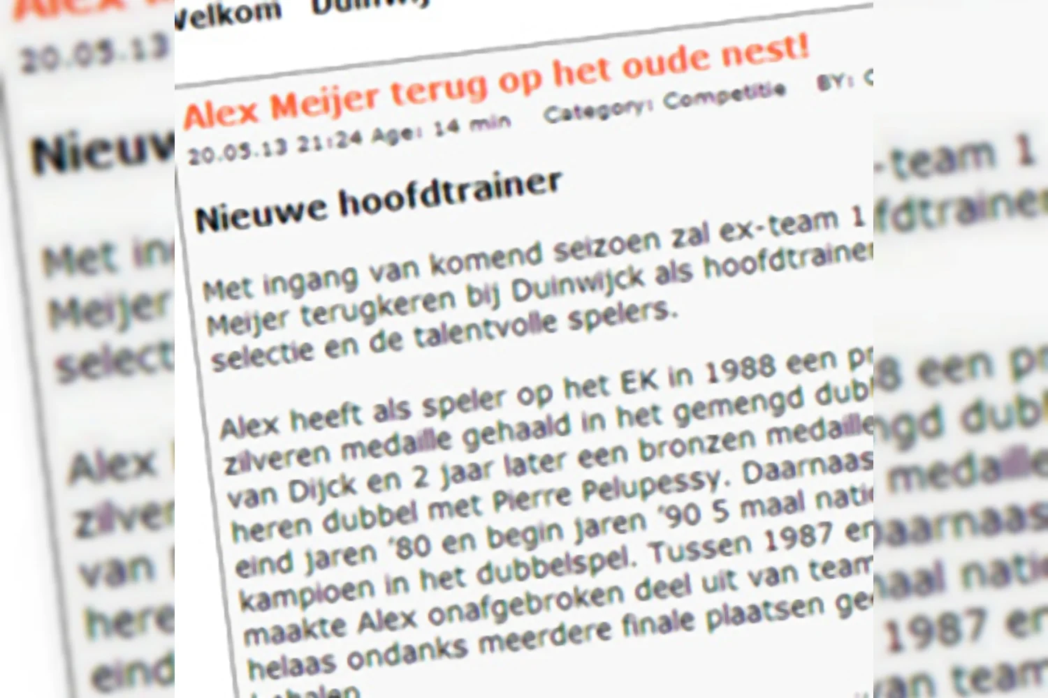 Alex Meijer nieuwe hoofdtrainer Duinwijck