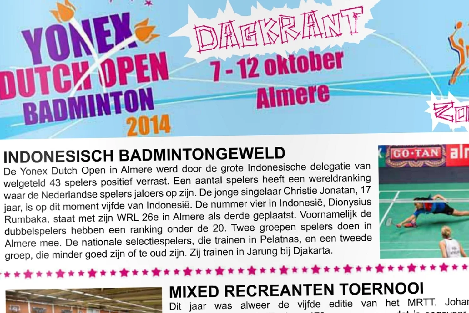 Dagkrant zondag 12 oktober 2014 - Yonex Dutch Open