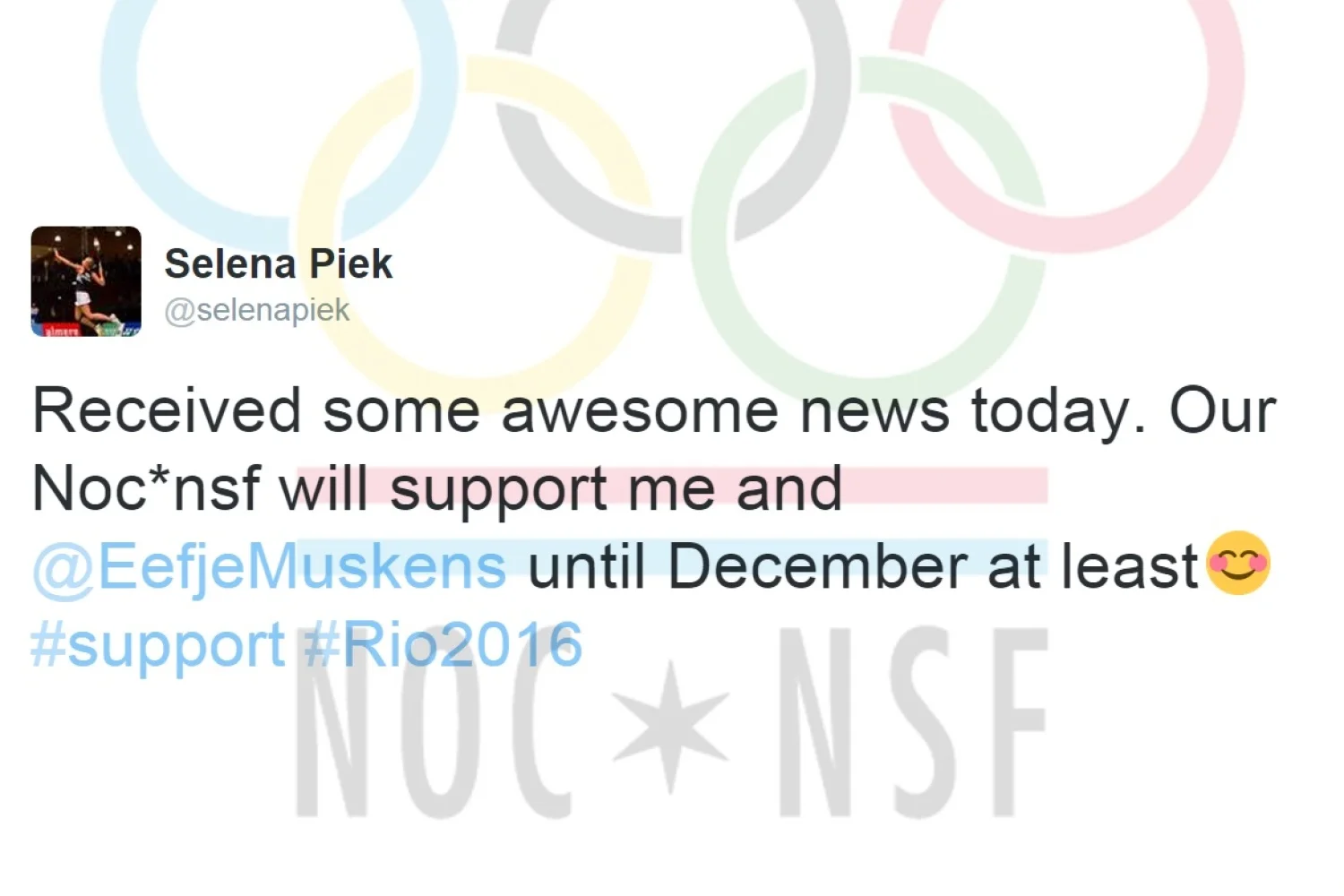 NOC*NSF verlengt financiële steun aan Selena Piek en Eefje Muskens