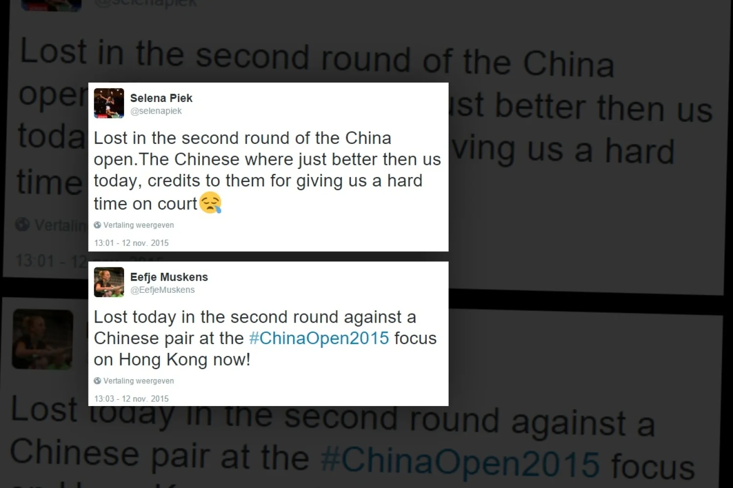 Piek en Muskens niet opgewassen tegen Chinees geweld op China Open