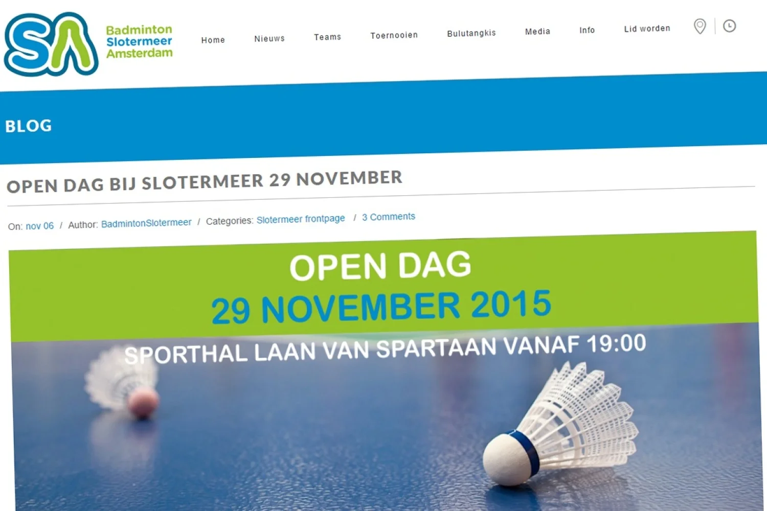 29 november 2015: open dag bij Badminton Slotermeer Amsterdam