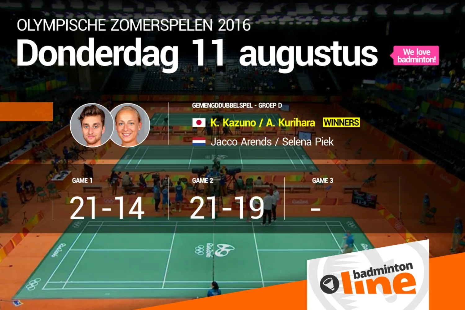 Japanners in Rio te sterk voor Nederlandse badmintonners Jacco Arends en Selena Piek