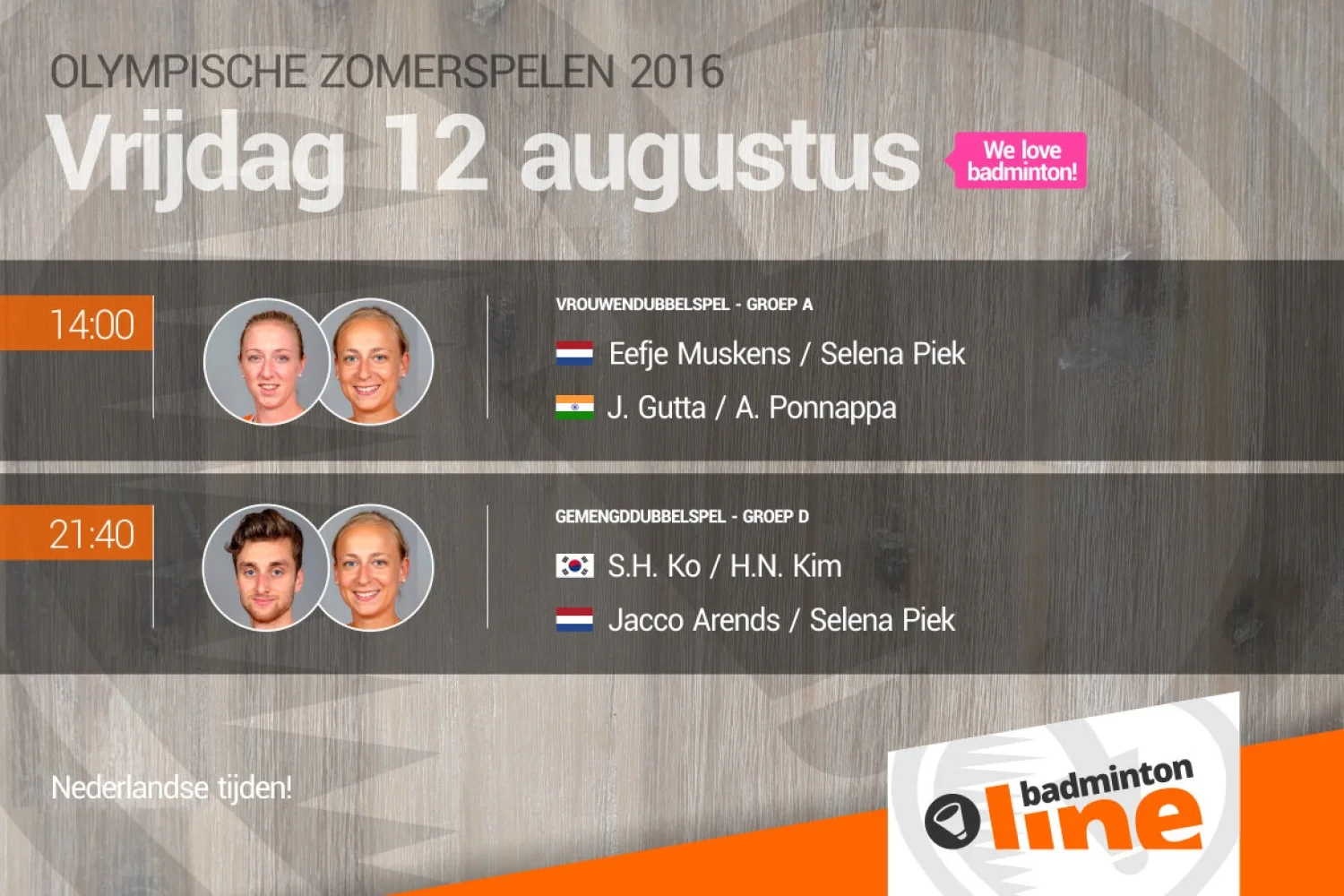 Rio 2016: voorbeschouwing tweede groepswedstrijd Jacco Arends, Selena Piek en Eefje Muskens