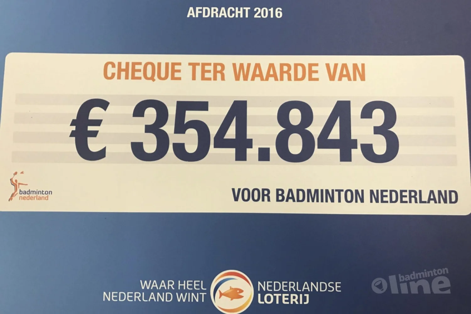 Nederlandse Loterij ondersteunt badmintonsport met 354.843 euro