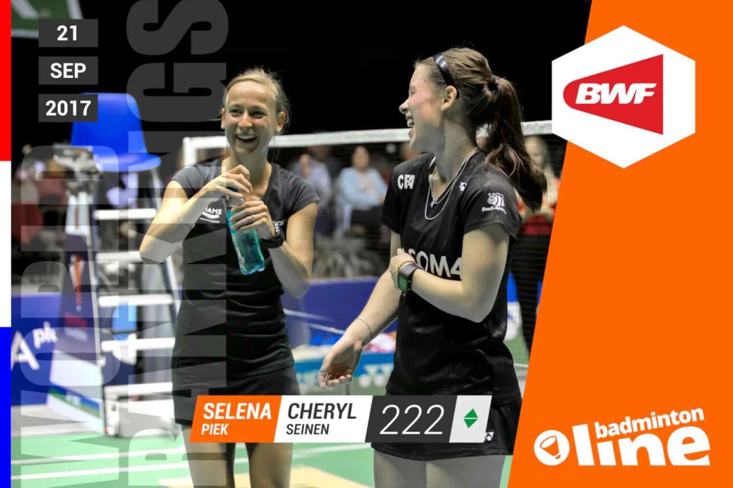 Wereldranglijst van donderdag 21 september 2017: Seinen en Piek starten nieuwe ranking op nummer 222