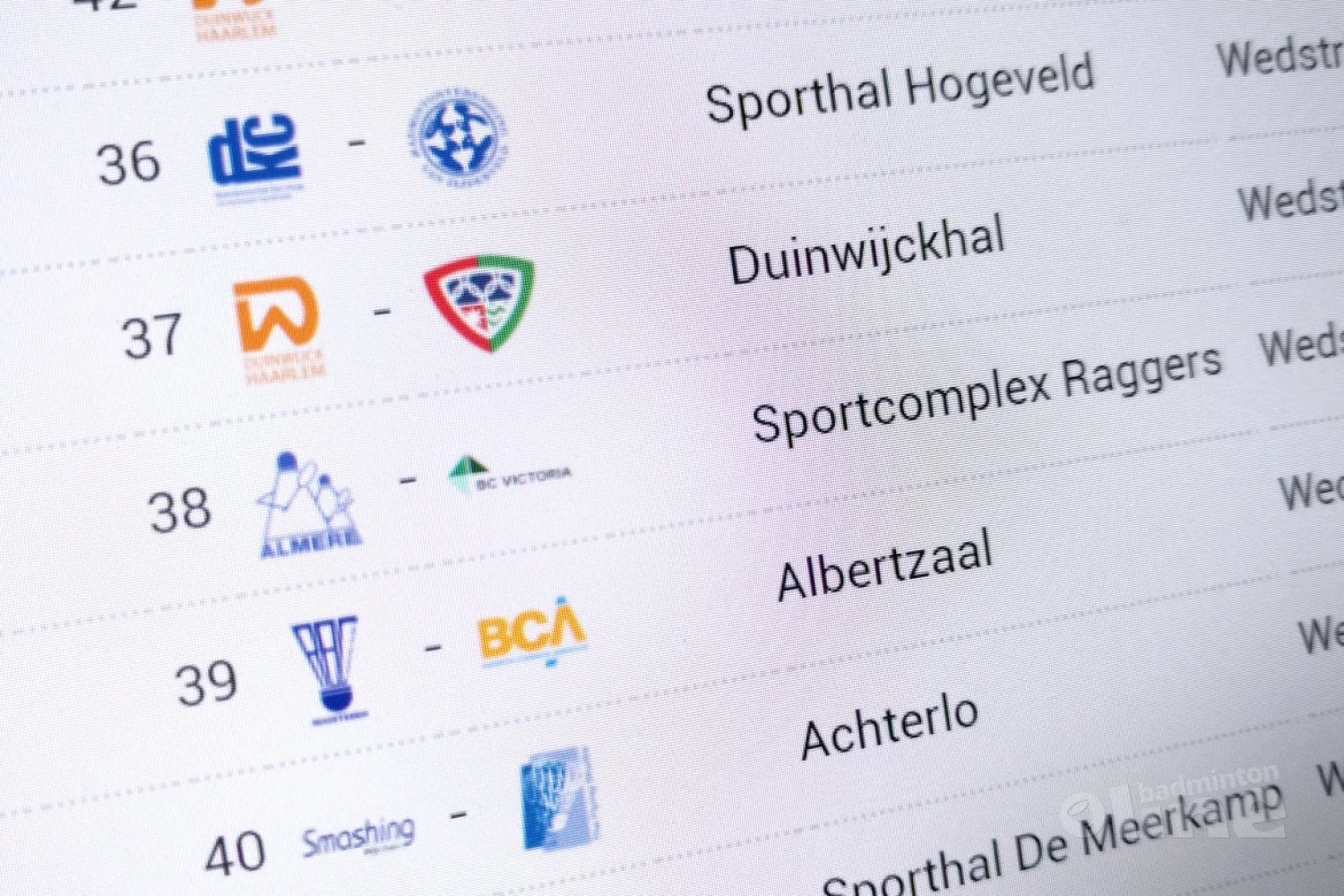 Nederlandse Badminton Eredivisie wedstrijden van zaterdag 28 oktober 2017