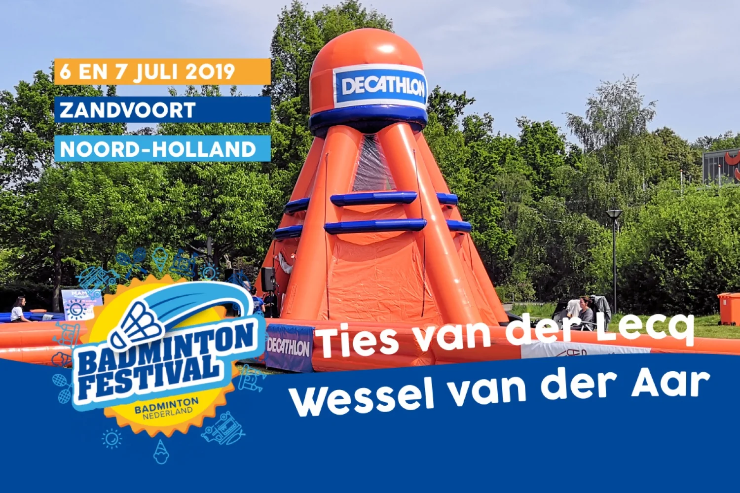 Jeugdbadmintonners Wessel van der Aar en Ties van der Lecq  bij Outdoor Badminton Festival op 6 en 7 juli in Zandvoort