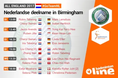 Olympische drietal Arends, Piek en Muskens terug in actie bij All England