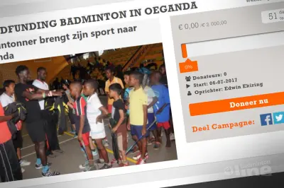 Oegandeese badmintonner Edwin Ekiring zamelt badmintonmateriaal in voor Afrikaans thuisland